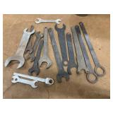 Vintage flat stamped-metal open-end wrenches and