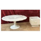 2 pc. vintage white milk glass pedestal cake