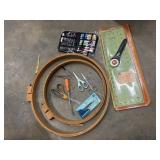 Assortment of sewing and crafting supplies,