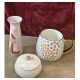 3 pc. porcelain bud vase, Gold Floral 16oz Coffee