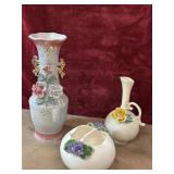 3 pc. porcelain bud vase, ceramic bowl and