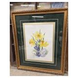 Framed floral watercolor painting featuring