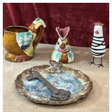 5 pc. handcrafted ceramic dish, rooster creamer