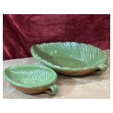 2 pc. terracotta ceramic leaf-shaped serving