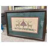 Vintage handmade framed cross-stitch holiday