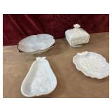 4 pc. vintage white milk glass serving dishes and
