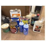 Various workshop and automotive fluids,