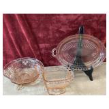 3 pc. pink depression glass oval serving platter