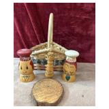 5 pc. vintage hand-painted wooden "Peppy" shakers
