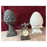 3 pc. pineapple tabletop sculptures and quartz