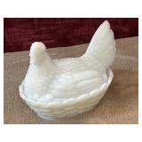 Vintage  milk white glass Avon Hen on Nest