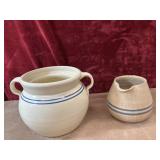 2 pc.vintage hand-turned stoneware crock and