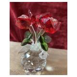 Red crystal rose bouquet figurine in a faceted