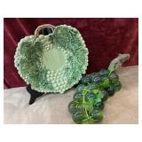 2 pc. vintage Caldas Majolica grape leaf cluster