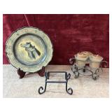 3 pc. hand-painted ceramic decorative plate