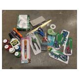 Assortment of school and craft supplies,