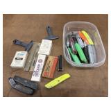Collection of used and vintage utility knives and