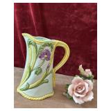 2 pc. Nouveau-style majolica ceramic pitcher and