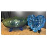 Vintage blue-green "Lombardi" pattern footed bowl