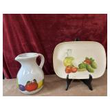 2 pc. white ceramic water pitcher and
