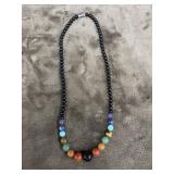 7 Chakra Black Obsidian Beaded Necklace.