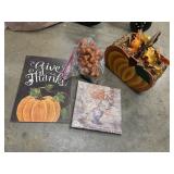 Assortment of autumn harvest decor featuring a