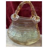 2 pc. Hand blown art glass handbag and  marbles.