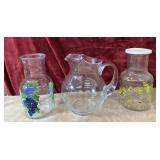 3 pc. glass pitcher and glass juice carafes