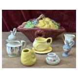 10 pc. Majolica-style ceramic covered basket and