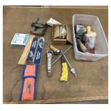 Assorted hardware and tools, a box of muffler