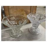 Pair of 2 Crystal Glass Pedestal Bowls