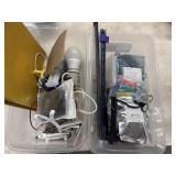 2 Plastic storage organizer bin filled with a
