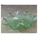 Resembles vintage Fenton uranium glass candy dish