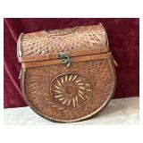 Vintage woven bamboo and rattan storage basket