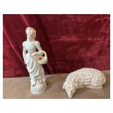 2 pc. Woman figurine and lamb figurine