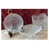 3 pc. clear pressed glass plate, square clear