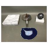 Marble Ashtray, Paper Weight & Geode Pen Holder
