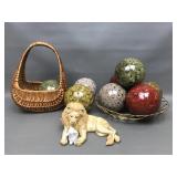 Enesco Porcelain Lion & Decorative Glass Balls