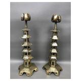 Antique Brass Pagoda Temple Candle Stick Holders