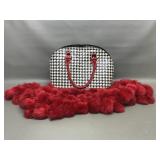 Herringbone & Red Patent Purse & Fur Scarf