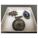 Art Deco Filigree Brooch Pins & Pendant