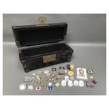 Wooden Treasure Box W Military & Scouts Lapel Pins