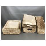 Vintage Wicker Storage Baskets With Fabric Liners