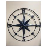 Aegean Blue Metal Compass Wall Sculpture