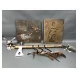 Gilded Pewter Eagle, Etched Metal Art & Peace Pipe