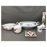 French Porcelain Creamer, Candlestick Holder &