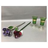 Italian Cordial Glasses, Platinum Dipped Rose &