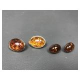 Vtg Amber Clip On & Pierced Earrings