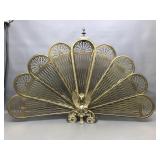 Antique Brass Griffin Peacock Fan Fireplace Screen