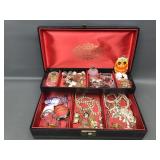 Vintage Jewelry Box W Costume Jewelry & Trinkets